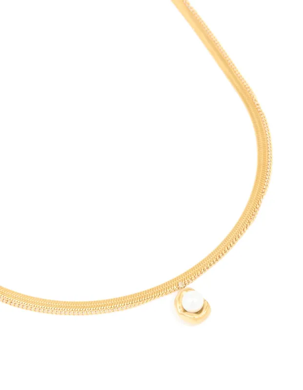 Waterproof Gold Plated Stainless Steel Pearl & Snake Chain Layered Necklace sold by lovisa