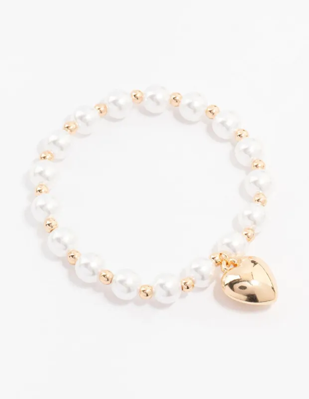 Beaded Pearl Puff Heart Bracelet sold by lovisa