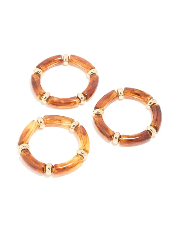 Brown Gold & Acrylic Stretch Bracelets 3-Pack sold by lovisa