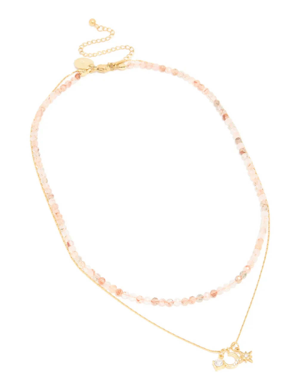 Waterproof Gold Plated Stainless Steel Rose Quartz Semi Precious Stone & Celestial Layered Necklace sold by lovisa product image thumbnail 2