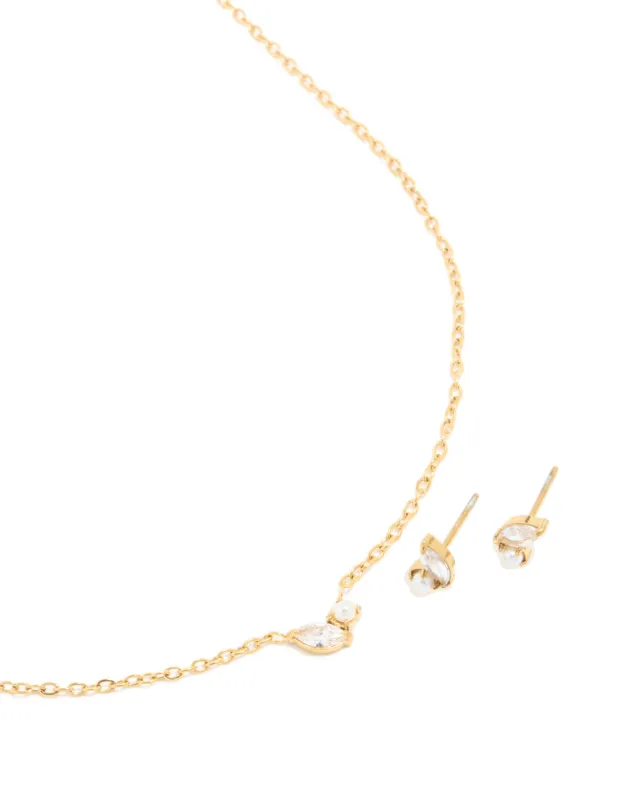 Waterproof Gold Plated Stainless Steel June Cubic Zirconia Birthstone Necklace & Earrings Set sold by lovisa