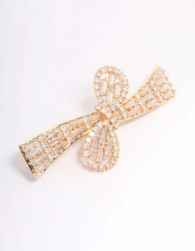 Gold Cubic Zirconia Bow Wave Hair Clip sold by lovisa