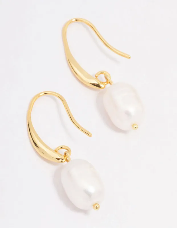 Gold Plated Freshwater Pearl Medium Hook Drop Earrings sold by lovisa