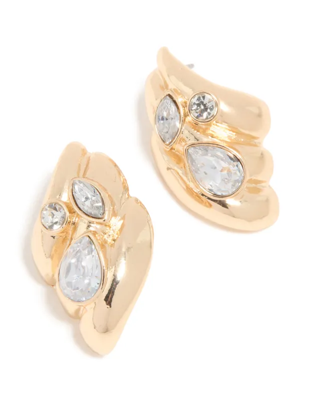 Gold Diamante Ribbed Stud Earrings sold by lovisa