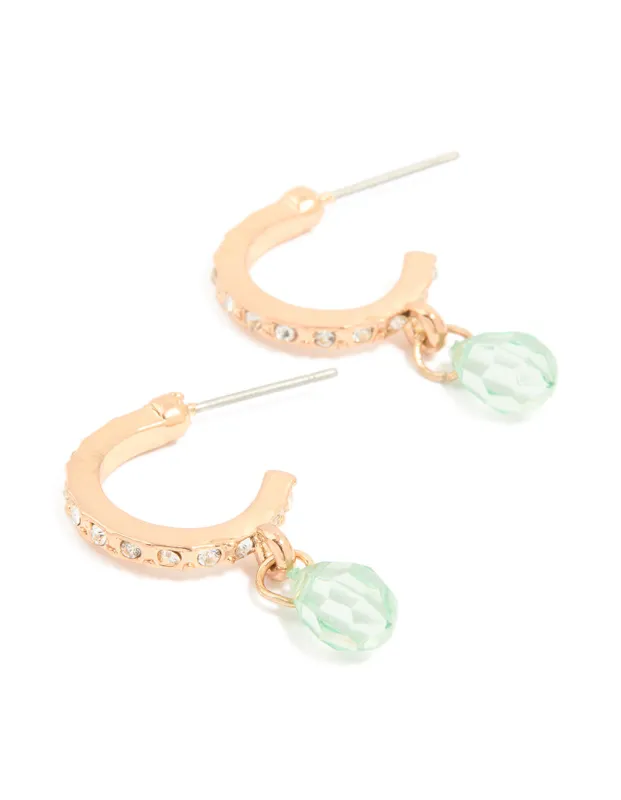 Gold Diamante & Green Beaded Drop Open Hoop Earrings sold by lovisa