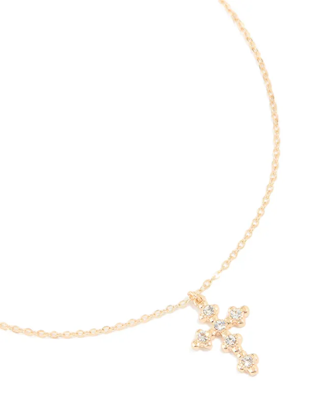 Gold Diamante Vintage Cross Pendant Necklace sold by lovisa