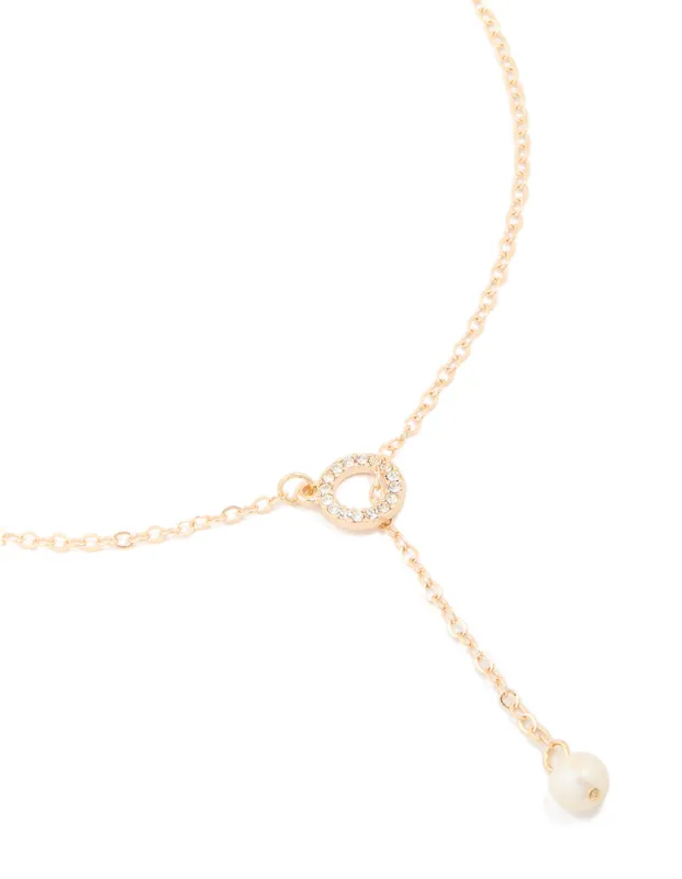 Gold Diamante Pearl Chain Y-Necklace sold by lovisa