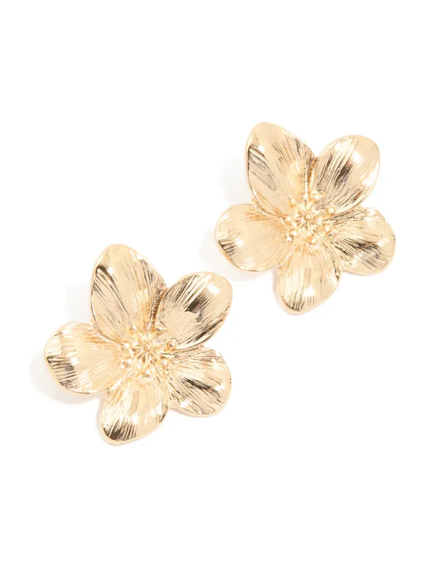 Gold Textured Flower Stud Earrings sold by lovisa