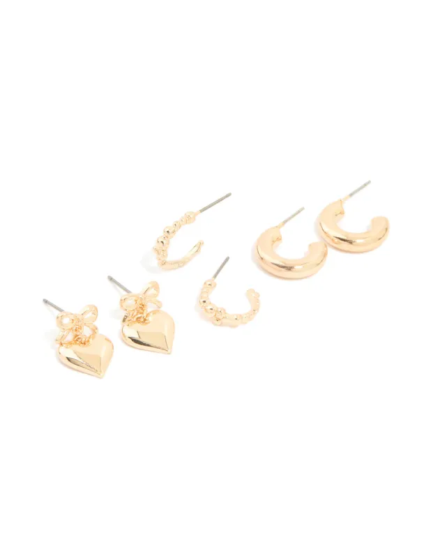 Gold Bubble & Heart Earrings 3-Pack sold by lovisa