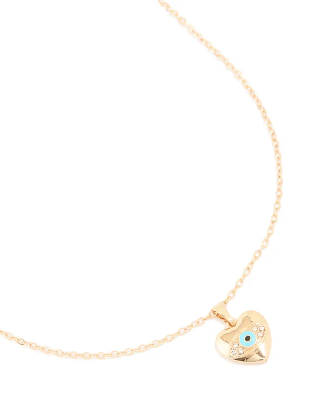 Gold Diamante Heart Evil Eye Pendant Necklace made by lovisa