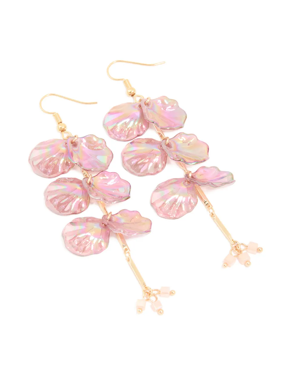Gold Pink Iridescent Petal Drop Earrings sold by lovisa