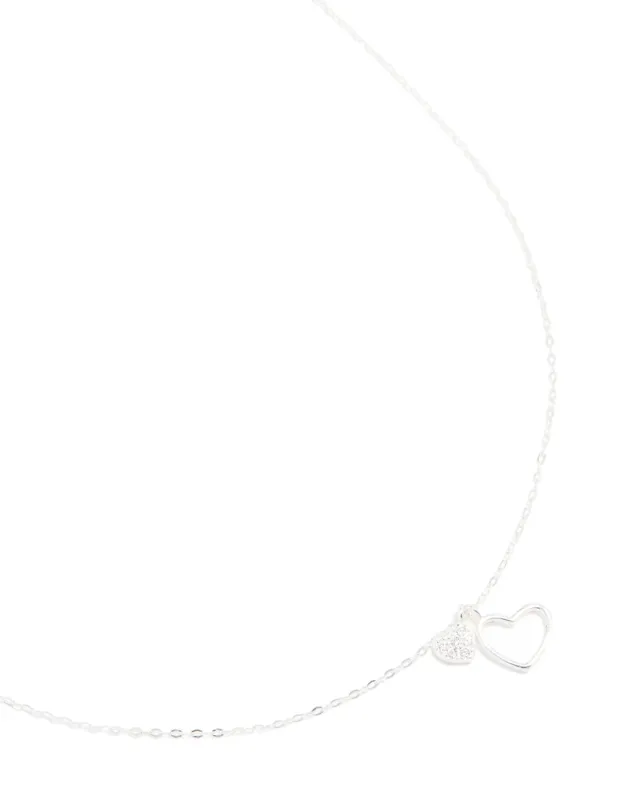 Sterling Silver Cubic Zirconia Double Heart Necklace sold by lovisa