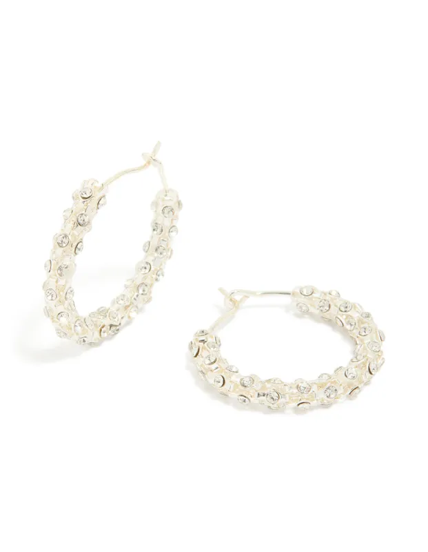 Silver Plated Diamante Medium Hoop Earrings sold by lovisa
