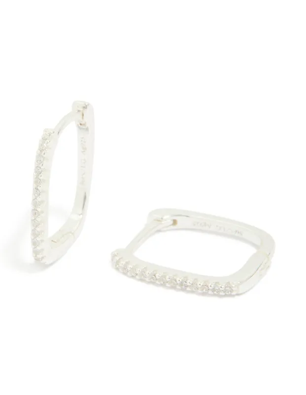 Sterling Silver Cubic Zirconia Pavé Oblong Hoop Earrings made by lovisa