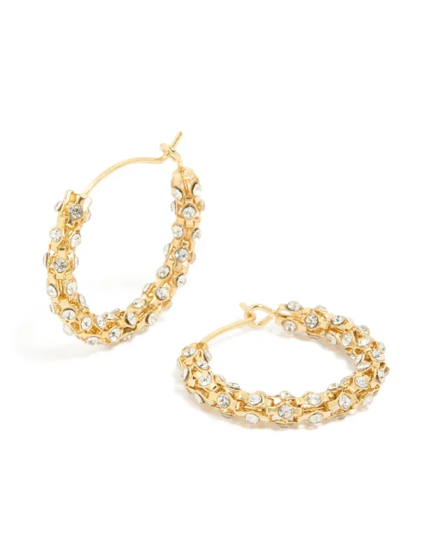 Gold Plated Diamante Medium Hoop Earrings sold by lovisa