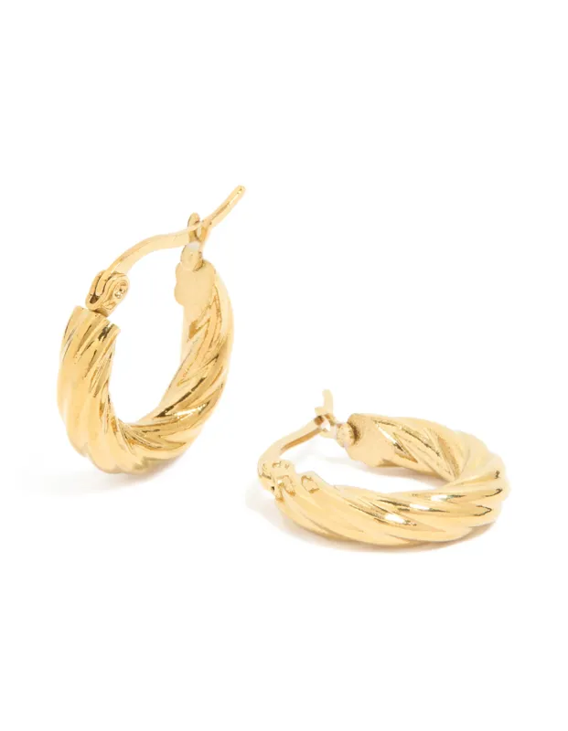Waterproof Gold Plated Stainless Steel Twist Hoop Earrings sold by lovisa
