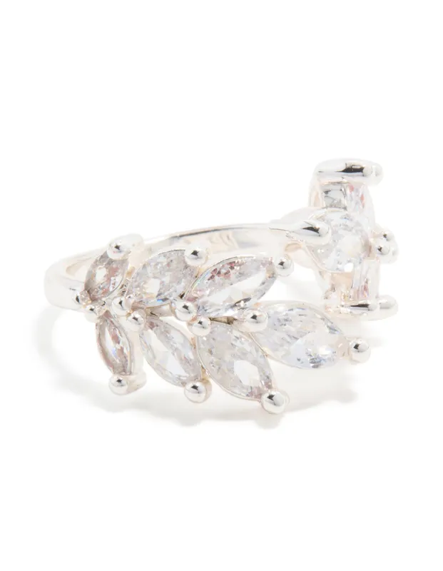 Silver Plated Cubic Zirconia Leaf Wrap Ring sold by lovisa