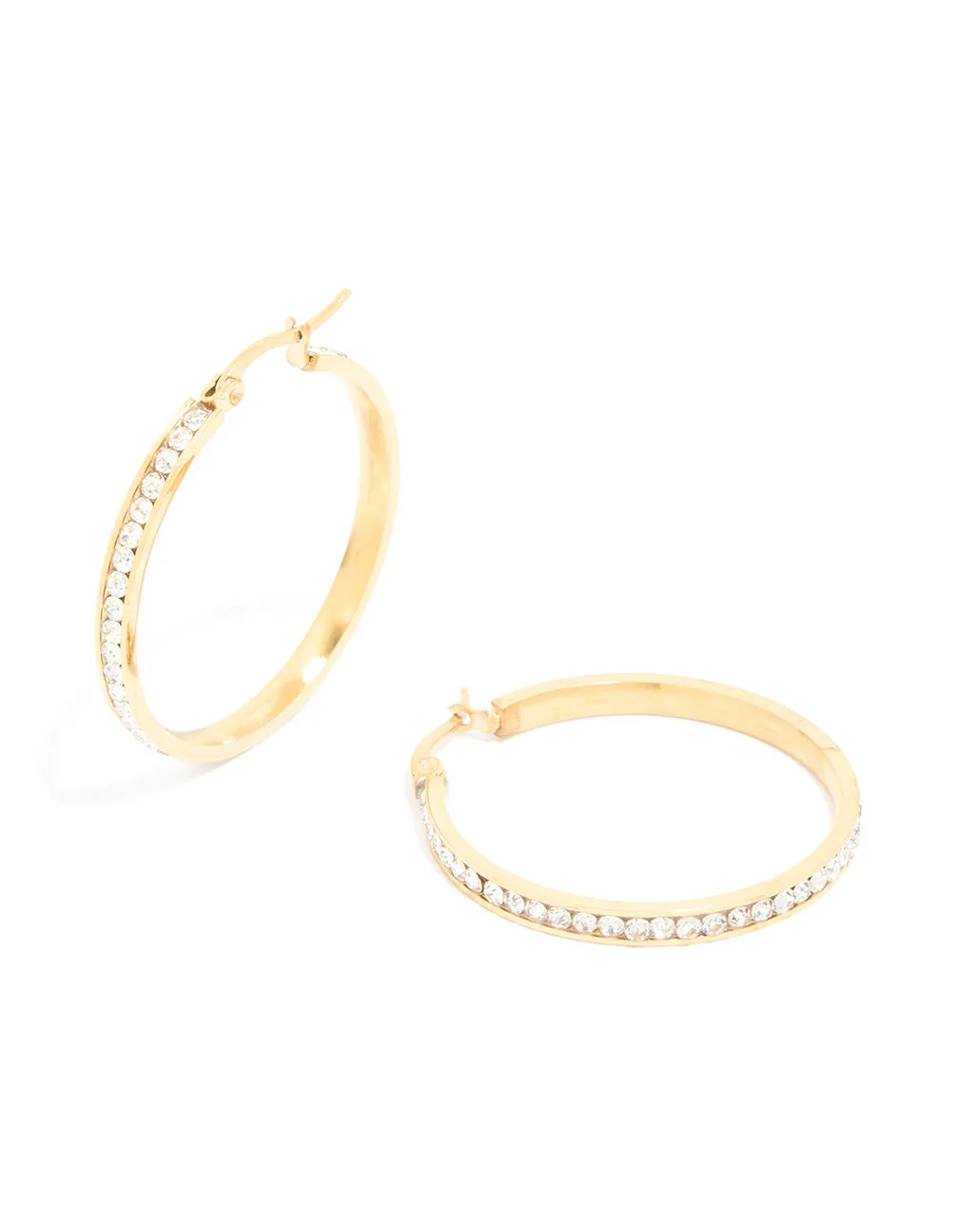 Waterproof Gold Plated Stainless Steel Diamante Hoop Earrings 35 MM sold by lovisa