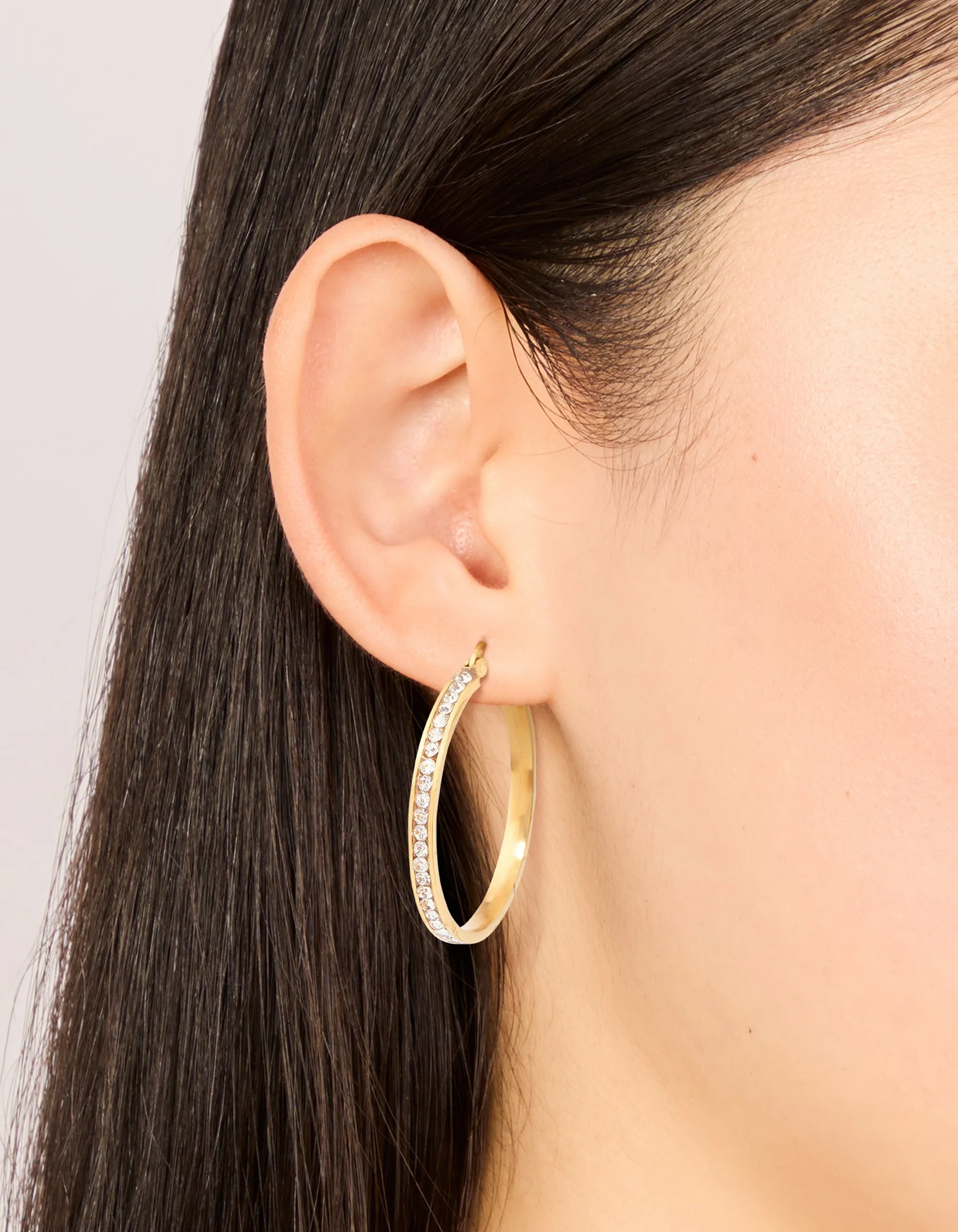 Waterproof Gold Plated Stainless Steel Diamante Hoop Earrings 35 MM sold by lovisa product image thumbnail 2