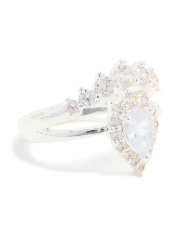 Silver Plated Cubic Zirconia Pear & Crown Layered Ring sold by lovisa