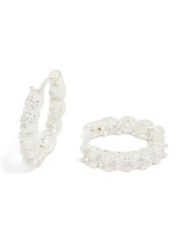 Silver Plated Cubic Zirconia Small Hoop Earrings sold by lovisa
