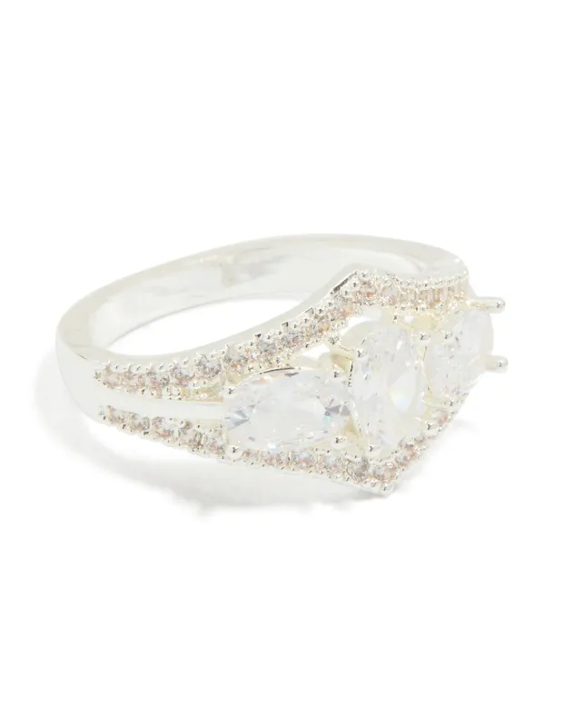 Silver Plated Multi-Shaped Cubic Zirconia 3-Stone Ring sold by lovisa