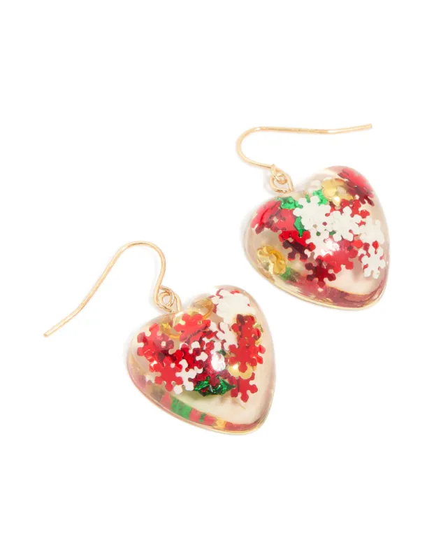 Gold Speckled Snowflakes Bubble Heart Drop Earrings sold by lovisa