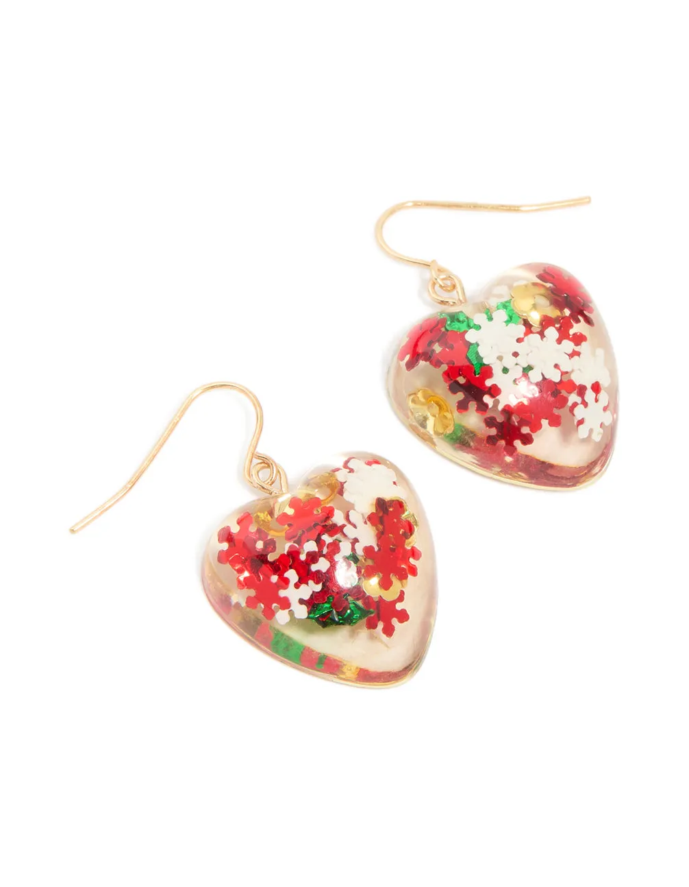 Gold Speckled Snowflakes Bubble Heart Drop Earrings sold by lovisa