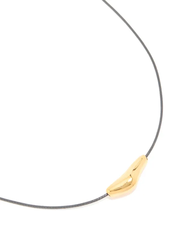 Waterproof Gold Plated Stainless Steel Molten Pebble Pendant Black Cord Necklace sold by lovisa