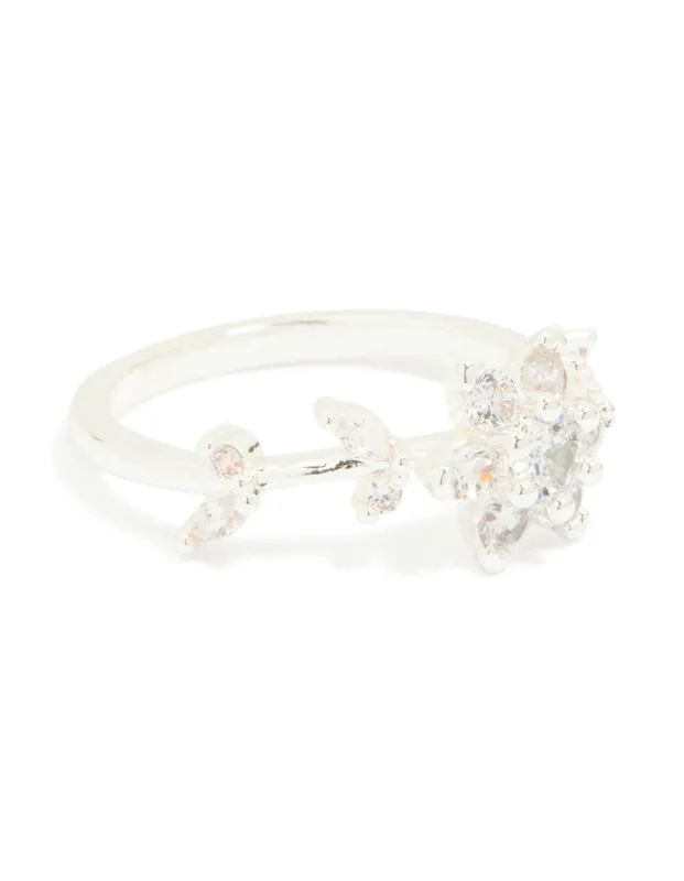 Silver Plated Cubic Zirconia Dainty Flower Ring sold by lovisa