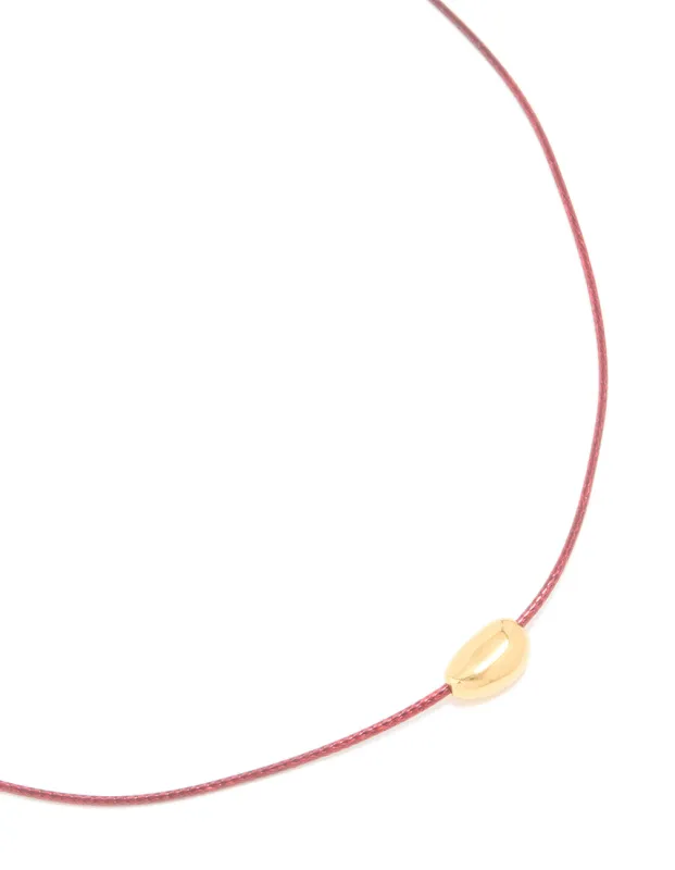 Waterproof Gold Plated Stainless Steel Miini Pebble Pendant Pink Cord Necklace sold by lovisa