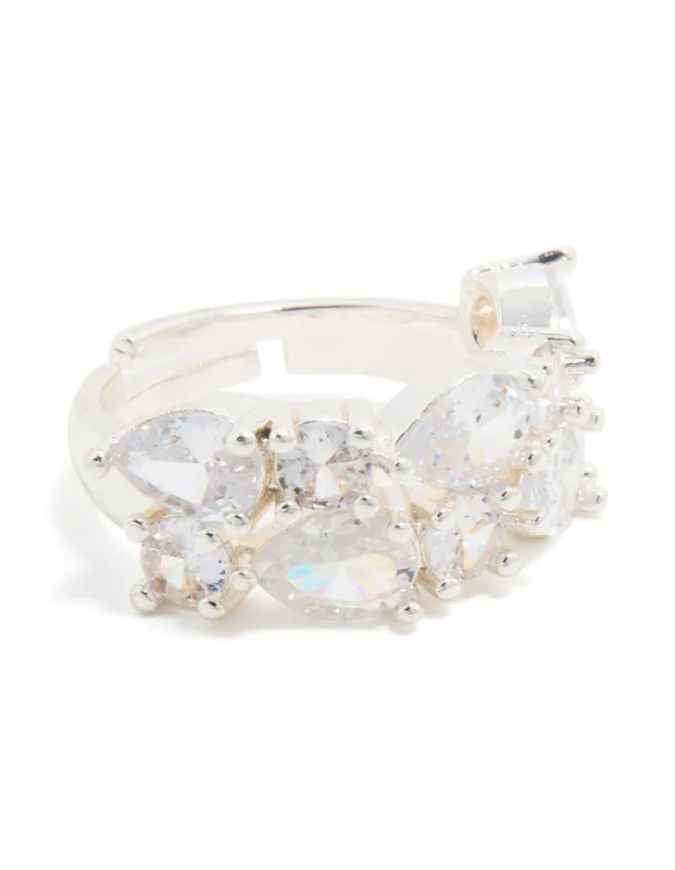 Silver Plated Cubic Zirconia Multi-Shaped Layered Ring sold by lovisa