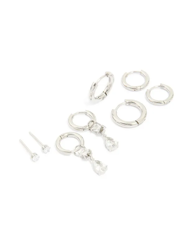 Waterproof Stainless Steel Cubic Zirconia Stacking Earrings 4-Pack sold by lovisa