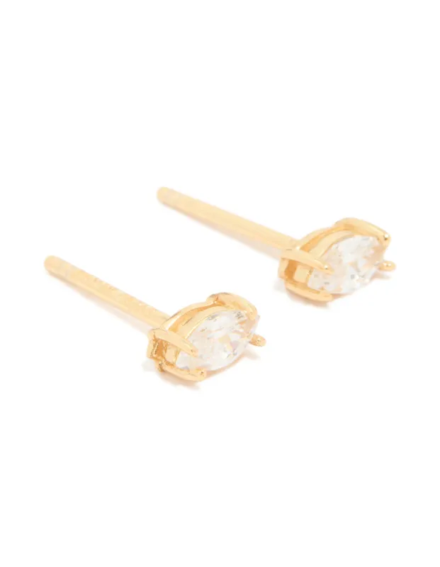 Gold Plated Sterling Silver Cubic Zirconia Oval Stud Earrings sold by lovisa