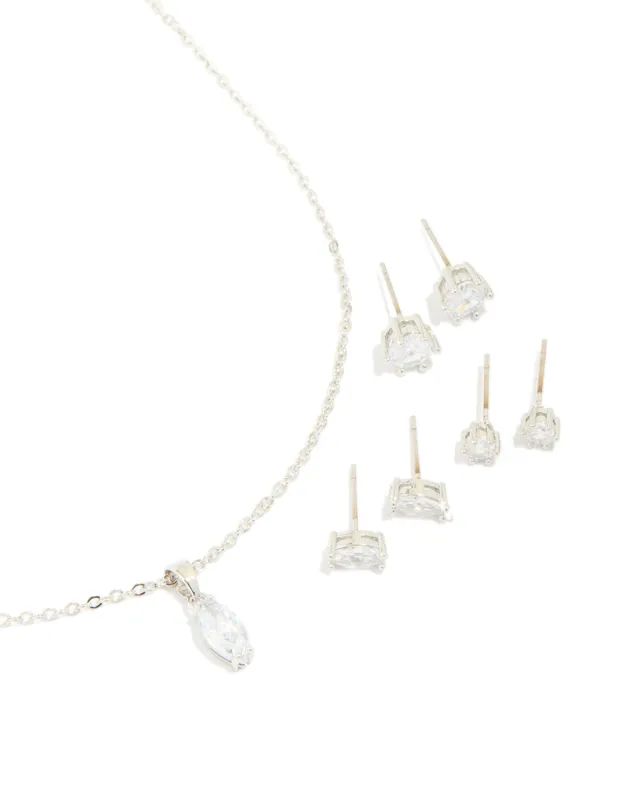 Silver Cubic Zirconia Pendant Necklace & Earrings Set sold by lovisa