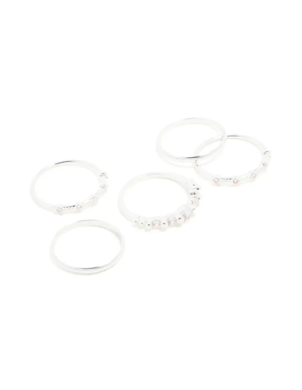 Silver Plated Dainty Cubic Zirconia Stacking Rings 5-Pack sold by lovisa