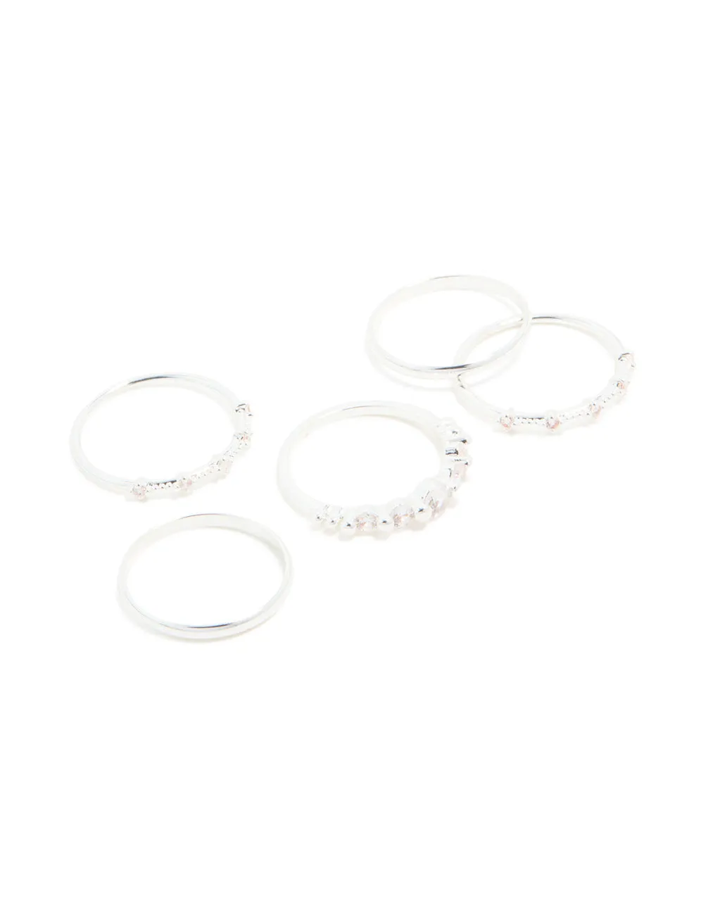 Silver Plated Dainty Cubic Zirconia Stacking Rings 5-Pack sold by lovisa