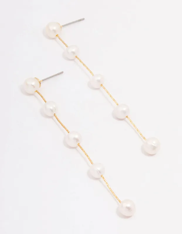 Gold Plated Freshwater Pearl Long Drop Earrings sold by lovisa