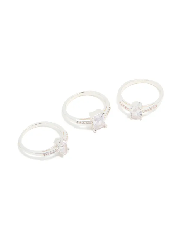 Silver Plated Cubic Zirconia Multi-Shaped Stacking Rings 3-Pack sold by lovisa