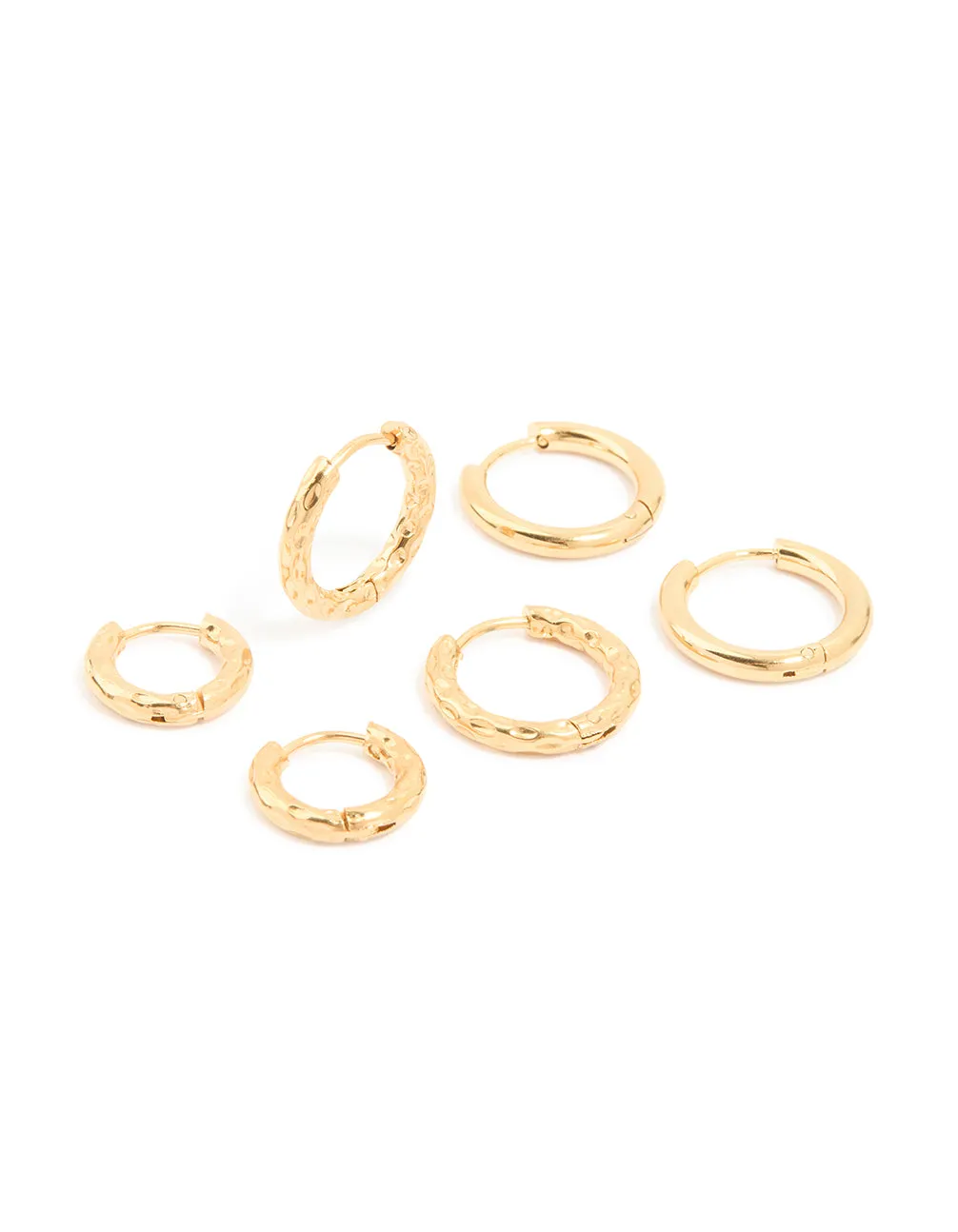 Waterproof Gold Plated Stainless Steel Mixed Detail Huggie Earrings 3-Pack sold by lovisa