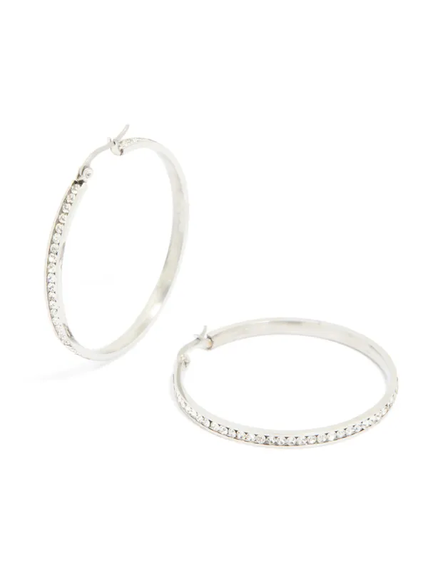 Waterproof Stainless Steel Diamante Hoop Earrings 45 MM sold by lovisa
