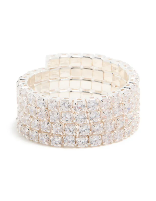 Silver Plated Cubic Zirconia 4-Row Wrap Ring sold by lovisa