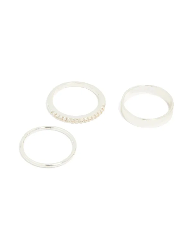 Silver Plated Simple Cubic Zirconia & Smooth Rings 3-Pack sold by lovisa