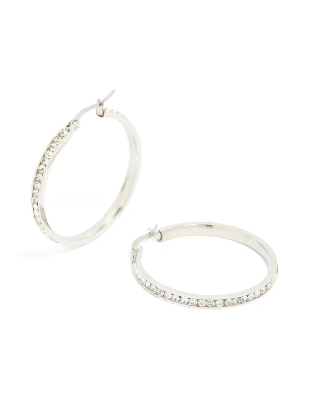 Waterproof Stainless Steel Diamante Hoop Earrings 35 MM sold by lovisa