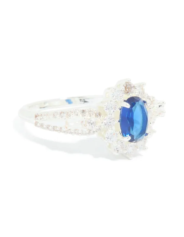 Silver Plated Blue Cubic Zirconia Centre Opulent Statement Ring sold by lovisa