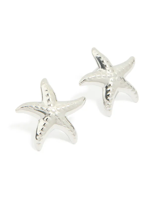 Waterproof Stainless Steel Textured Starfish Stud Earrings sold by lovisa