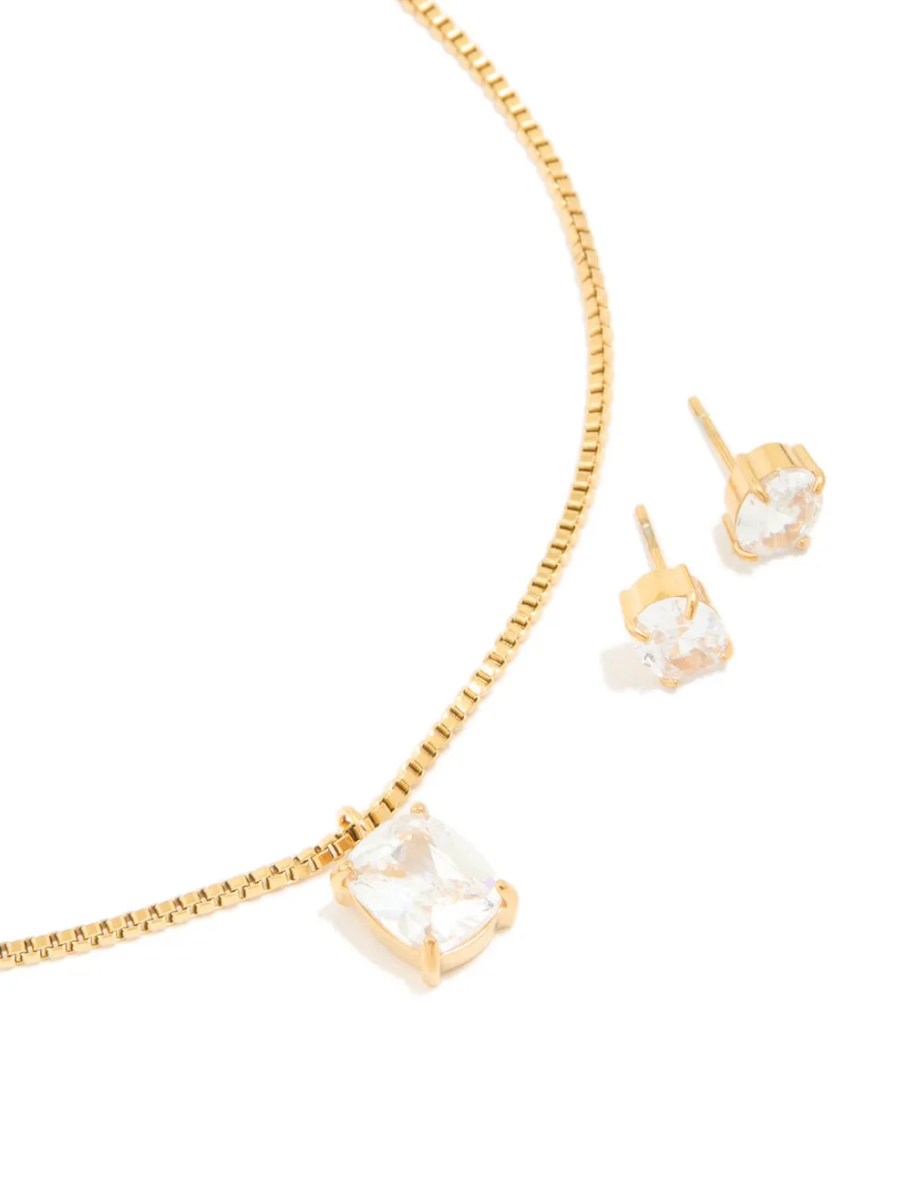 Gold Cubic Zirconia Pendant Necklace & Stud Earrings Set sold by lovisa