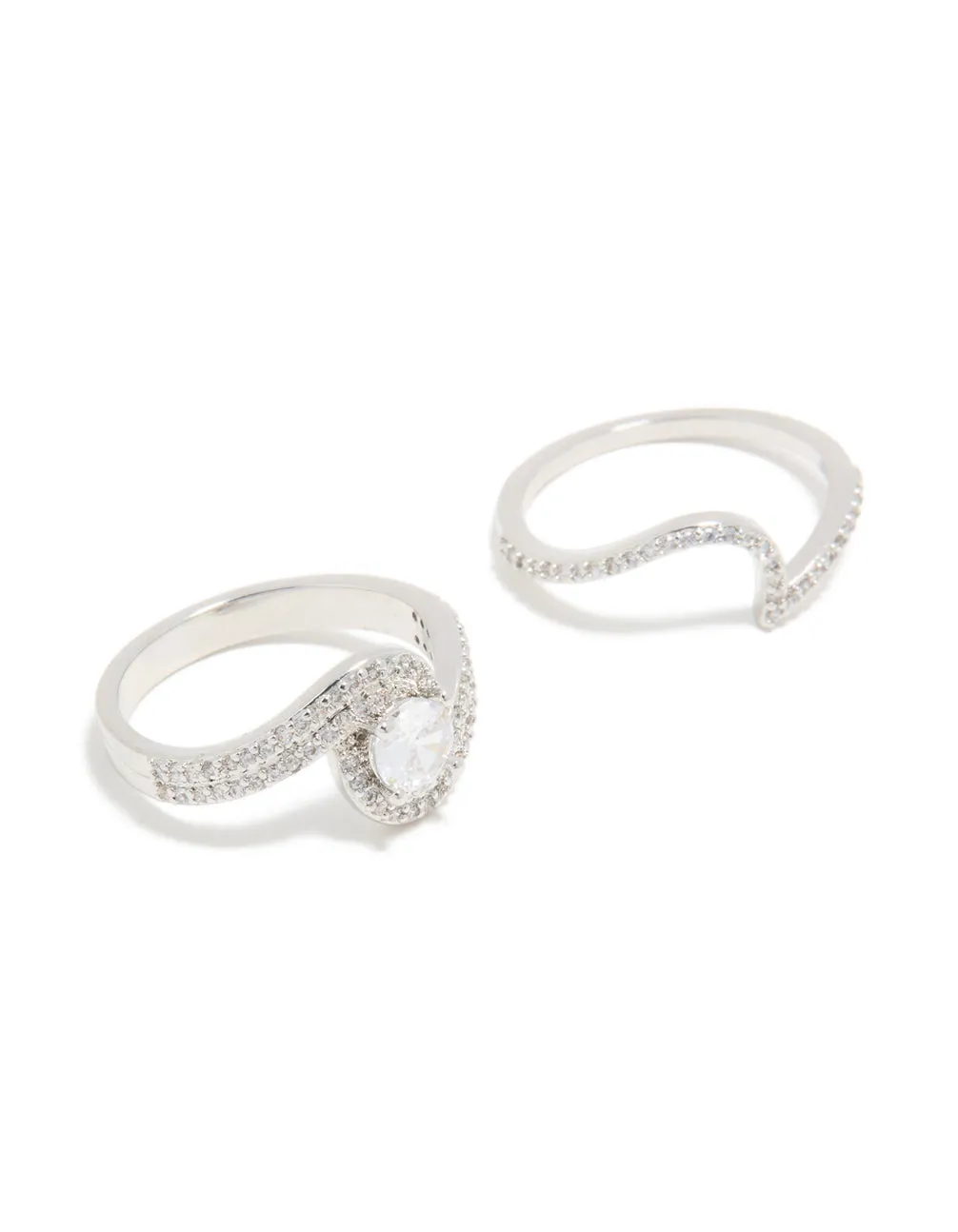 Silver Cubic Zirconia Puzzle Stacking Rings 2-Pack sold by lovisa