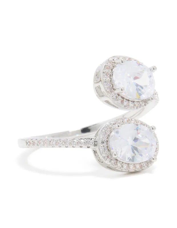 Silver Double Cubic Zirconia Ball Ring sold by lovisa