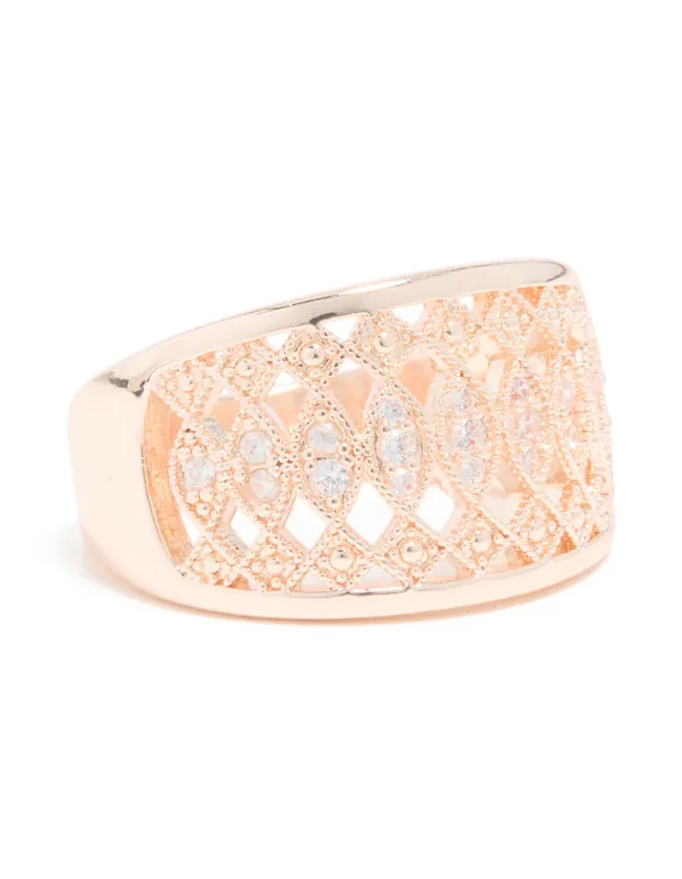 Rose Gold Cubic Zirconia Oval Cluster Embellished Ring sold by lovisa